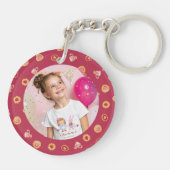 可愛いアリスのお茶パーティーピンク誕生日写真 キーホルダー (裏面)