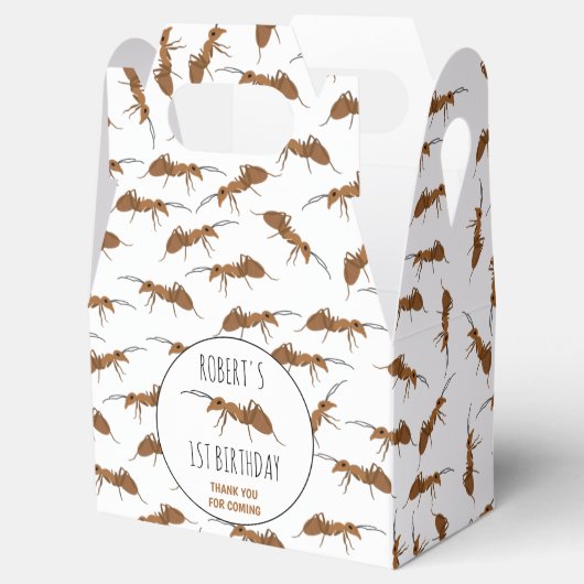 可愛いアリ柄名前をカスタムする子供の誕生日パーティー フェイバーボックス (オープン)