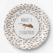 可愛いアリ柄名前をカスタムする子供の誕生日パーティー ペーパープレート (正面)