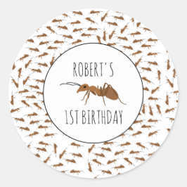 可愛いアリ柄名前をカスタムする子供の誕生日パーティー ラウンドシール