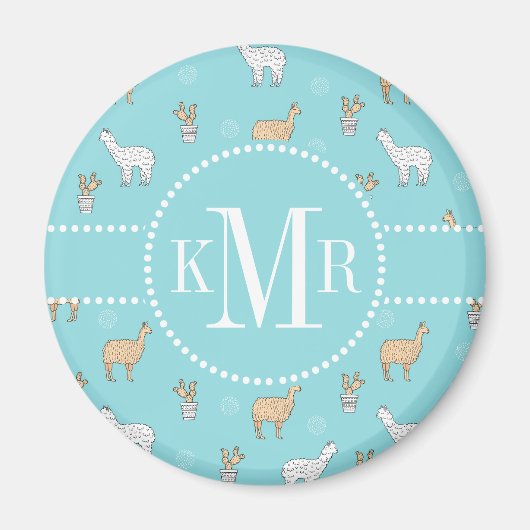 可愛いアルパカラマサボテン柄 マグネット (正面)