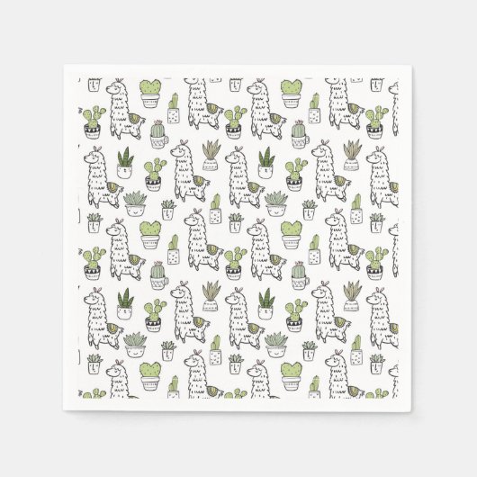 可愛いアルパカ&サボテン柄 スタンダードカクテルナプキン (正面)