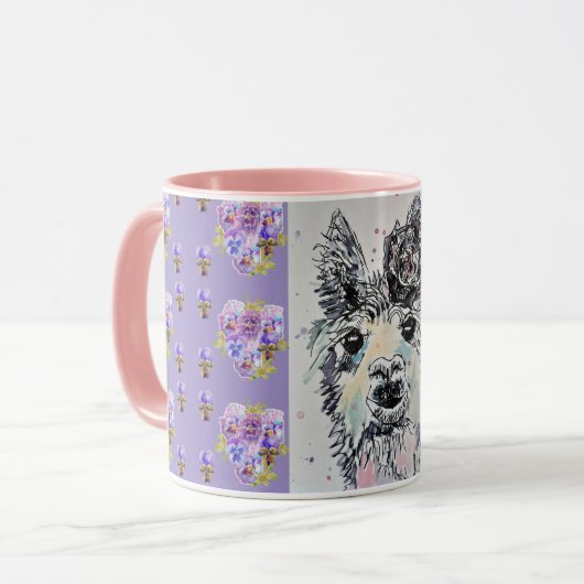 可愛いアルパクラマパープルウォーター絵画カラーのマグカップ マグカップ (正面左)