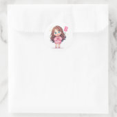 可愛いアルファベットBのかわいい女の子アニメ ラウンドシール (バッグ)