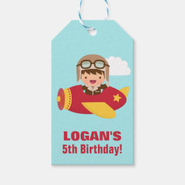 可愛いアヴィエーターボーイフライトバースデーパーティー ギフトタグ