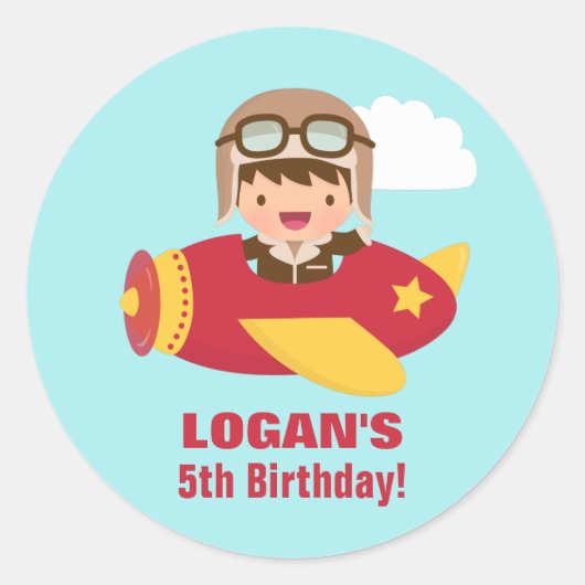 可愛いアヴィエーターボーイフライトバースデーパーティー ラウンドシール (正面)