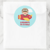 可愛いアヴィエーターボーイフライトバースデーパーティー ラウンドシール (バッグ)