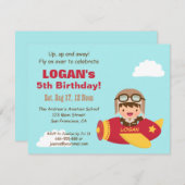 可愛いアヴィエーターボーイフライトバースデーパーティー 招待状 (正面/裏面)