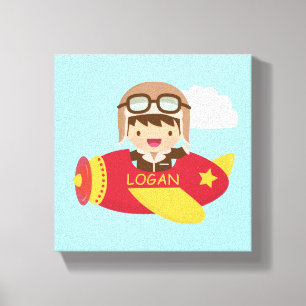 可愛いアヴィエーターボーイフライトボーイズルームデコル キャンバスプリント