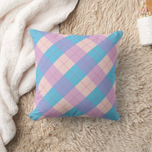 可愛いアーガイルレトロ柄ピンク紫ブルー クッション (ブランケット)