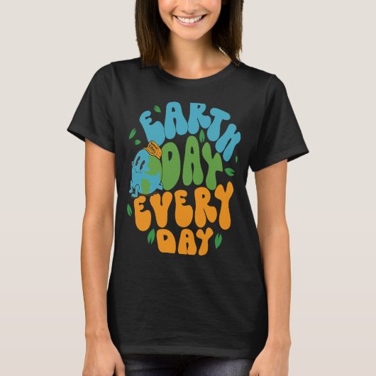 可愛いアースデイ毎日レトロGroovy 53rdアニバー Tシャツ (正面)