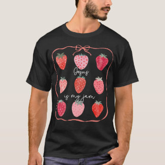 可愛いイエス様は私のジャム ストロベリーコケットリボン Tシャツ
