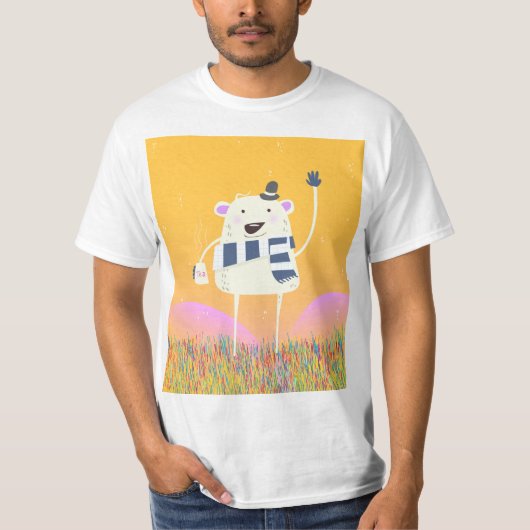 可愛いイエティが美味しそうなお茶を飲んでいます Tシャツ (正面)
