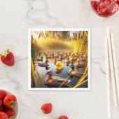 可愛いイエローラバーダックと狩りデコイ スタンダードカクテルナプキン (インサイチュ)