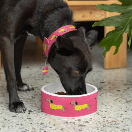 可愛いイエロー&ピンクダシュントおもしろい犬 ボウル