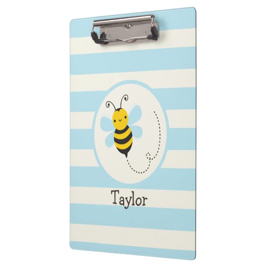 可愛いイエロー&ブラックビーオンベビーブルーストライプズ クリップボード (左)