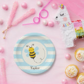 可愛いイエロー&ブラックビーオンベビーブルーストライプズ ペーパープレート (パーティー)