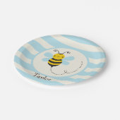 可愛いイエロー&ブラックビーオンベビーブルーストライプズ ペーパープレート (アングル)