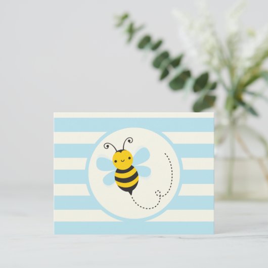 可愛いイエロー&ブラックビーオンベビーブルーストライプズ ポストカード (スタンド正面)