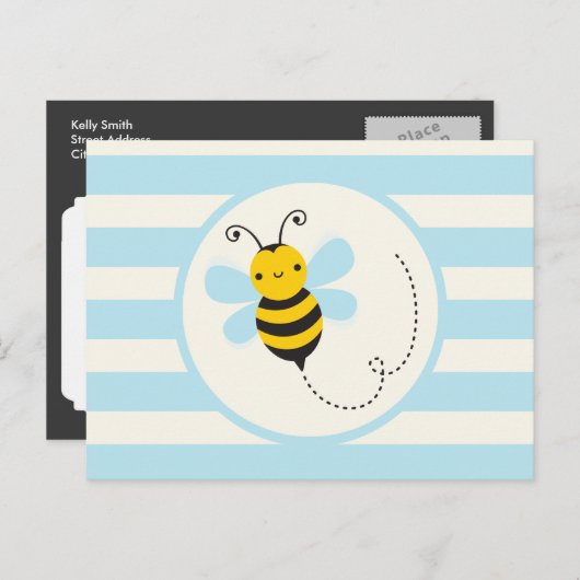 可愛いイエロー&ブラックビーオンベビーブルーストライプズ ポストカード (正面/裏面)