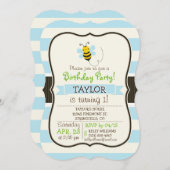 可愛いイエロー&ブラックビーオンベビーブルーストライプズ 招待状 (正面/裏面)