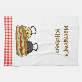 可愛いイエロー・ラブラドール・レトリーバーブラックラボカートゥーンサンドウィッチ キッチンタオル (横)