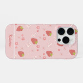 可愛いイチゴとお花のデザイン iPhoneケース (裏面横)