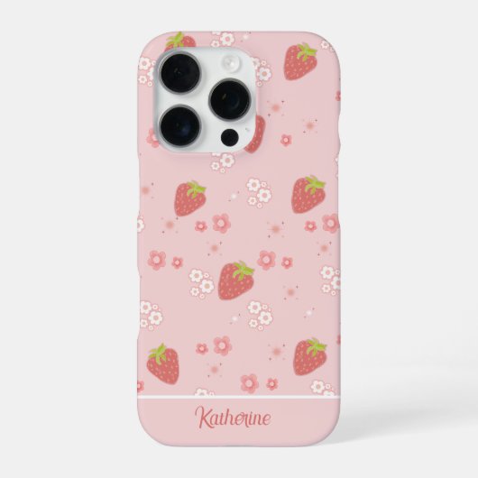 可愛いイチゴとお花のデザイン iPhoneケース (裏面)