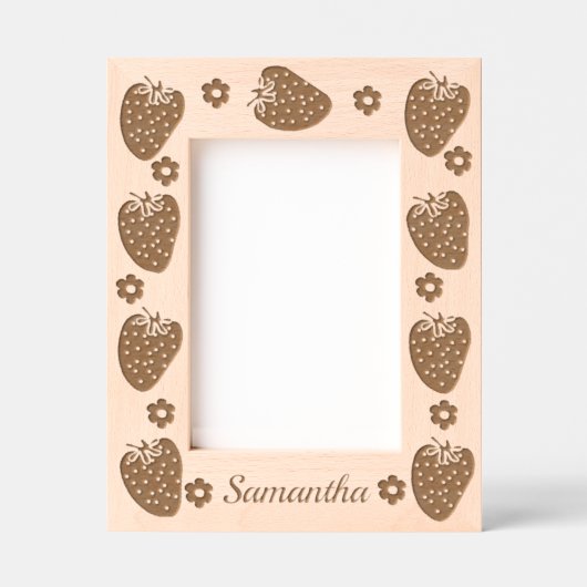 可愛いイチゴと花 レーザー彫刻フレーム (正面)