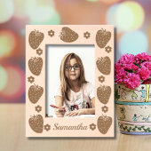 可愛いイチゴと花 レーザー彫刻フレーム