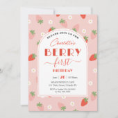 可愛いイチゴのベリーの最初の誕生日 招待状 (正面)
