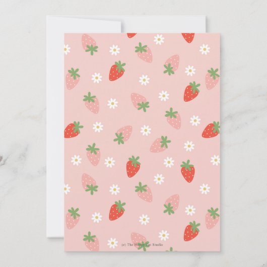 可愛いイチゴのベリーの最初の誕生日 招待状 (裏面)