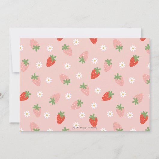 可愛いイチゴのベリー最初の誕生日の写真 招待状 (裏面)