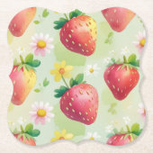 可愛いイチゴのレインボーパターン誕生日パーティー ペーパーコースター (正面)