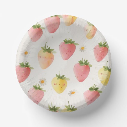 可愛いイチゴのレインボーパターン誕生日パーティー ペーパーボウル (正面)