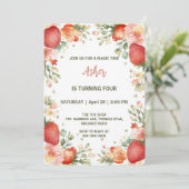 可愛いイチゴのレインボーパターン誕生日パーティー 招待状 (スタンド正面)