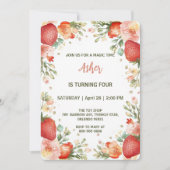 可愛いイチゴのレインボーパターン誕生日パーティー 招待状 (正面)