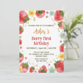 可愛いイチゴのレインボーパターン1歳の誕生日 招待状 (スタンド正面)