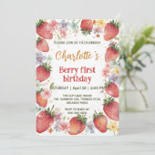 可愛いイチゴのレインボーパターン1歳の誕生日 招待状 (スタンド正面)