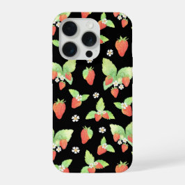 可愛いイチゴの水彩植物画模様 iPhone 15 PROケース