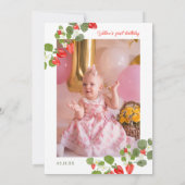 可愛いイチゴフローラ赤ベリー1st誕生日 招待状 (裏面)