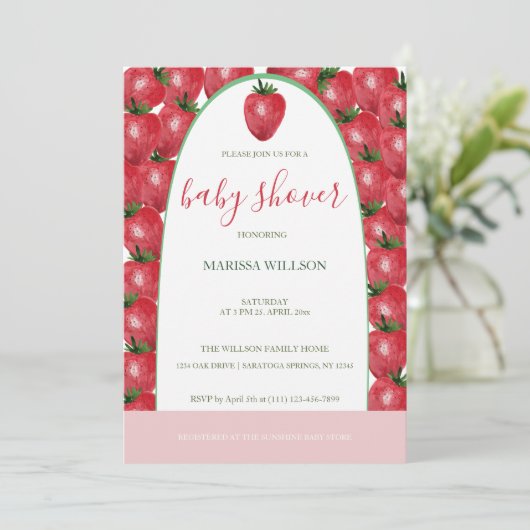 可愛いイチゴ水彩手絵を描型 招待状 (スタンド正面)