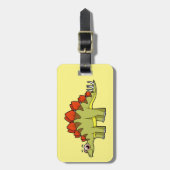 可愛いイラストレーションのステゴサウルス恐竜。 ラゲッジタグ (正面縦)