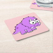 可愛いイラストレーションのトリケラトプス。 スクエアペーパーコースター (アングル)