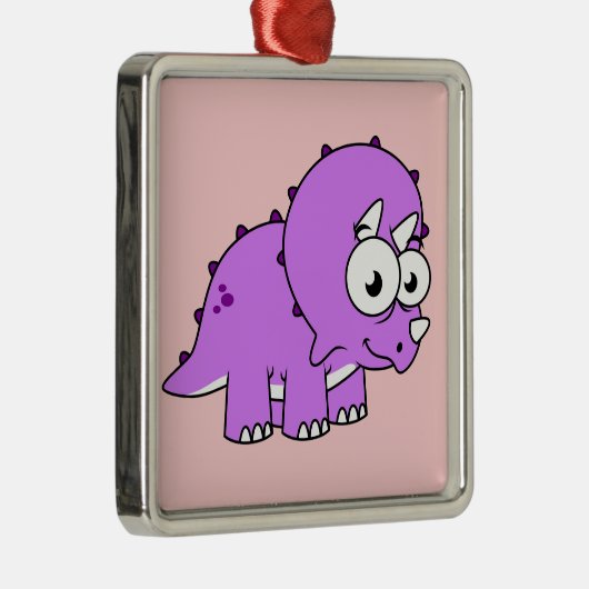 可愛いイラストレーションのトリケラトプス。 メタルオーナメント (右)