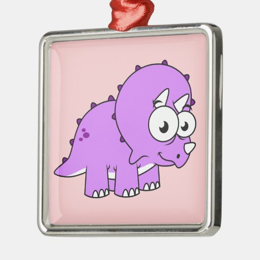 可愛いイラストレーションのトリケラトプス。 メタルオーナメント (左)