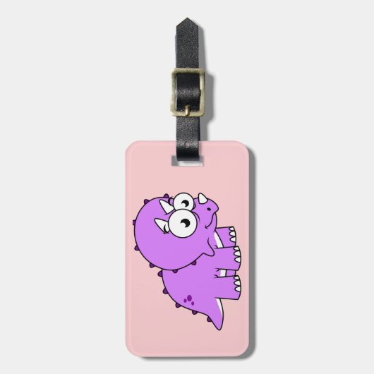 可愛いイラストレーションのトリケラトプス。 ラゲッジタグ (正面縦)