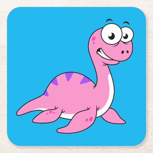可愛いイラストレーションのネスのモンスター。 スクエアペーパーコースター (正面)