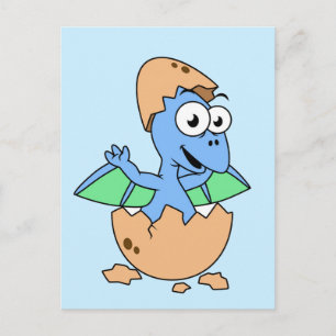 可愛いイラストレーションのベビーPterodactylハッチング。 ポストカード