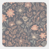 可愛いイラストレーショングラフィック描ライン花 スクエアシール (正面)